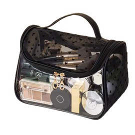 Tumecos Mesh Cosmetic Bag, Travel Toiletry Transparent Mesh Cosmetic Pouch, Transparent Storage Bag, Mesh, Multifunctional Storage Accessories, Large Capacity, Lightweight and Portable (Black)
