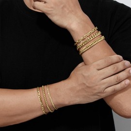 GUJOXILA 6pcs Gold Bracelet for Men Cuban Chain Mens Bracelets Stainless Steel Gold Mens Bracelet Set 7.5"