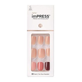 KISS imPRESS Manicura a presión, kit de uñas, tecnología PureFit, uñas cortas a presión, cuadradas, antes del atardecer, incluye almohadilla de prepar