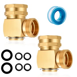 90 Degree Garden Hose Elbow 2 Pack, Solid Brass Swivel Hose Adapter, 3/4" GHT Male to Female Right Angle Connector for Outdoor Faucet Hose Bib Spigot, Heavy Duty Water Hose Fitting
