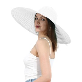 Womens Wide Brim Sun Hat UV Protection Extra Large Floppy Cap Foldable Oversized Beach Hats for Summer UPF 50+(White)