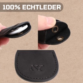 NEYYOS Airtag Pendant Made of Genuine Leather, Air Tag Tracker, Portable Case & Key Fob, Protective Key Finder, Holder, Keychain Holder Case for Key Ring, [Pack of 2 Black]