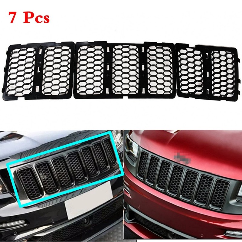 Savadi-Car 7PCS Black Front Grille Inserts Trim Mesh Kit For
