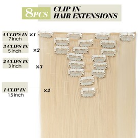 S-noilite Clip-In Hair Extensions, Straight, 8-Piece Set, 18 Clips, Full Head, Like Real Hair, 66 cm, Pale Blonde