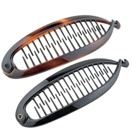 Parcelona Juego de 2 Pinzas para El Pelo Tipo Banana de Celuloide con Diseño de Pez de Caparazón de Tortuga Y Negro, Tamaño Grande de 11,5 Cm, para Mu