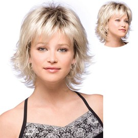 OYSRONG Elegant Women Short Golden Wavy/curly Layered Fluffy Heat Resistant Daily Hair Wig