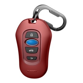 SURITCH for Subaru Key Fob Cover, Tough PC Soft TPU Protective Case with Keychain for Subaru CrossTrek Forester Outback Ascent Solterra Impreza Legacy BRZ WRX STI Smart Key Protector, Red-Red