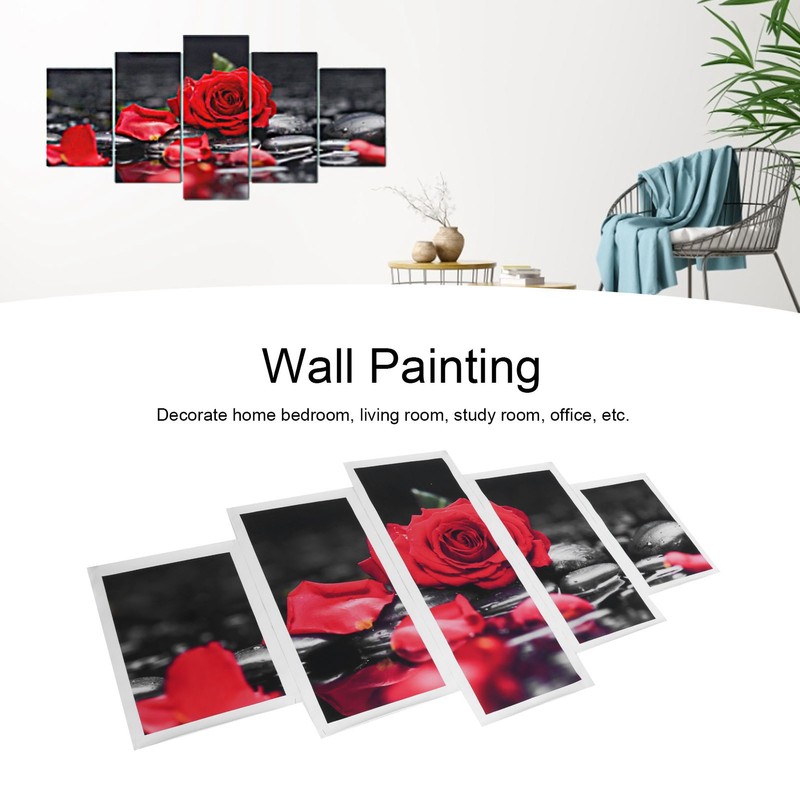5Pcs Wall Art Painting Set Romantic Red Rose Frameless Painting