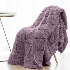 Wemore Shaggy Long Fur Faux Fur Weighted Blanket, Cozy and Fluffy Plush Sherpa Long Hair Blanket for Adult 15lbs, Fluffy Fuzzy Sherpa Reverse Heavy Blanket for Bed, Couch, Pink Purple, 60 x 80 Inches