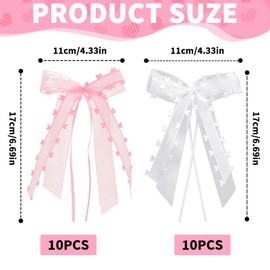 SHUOHONG Pack of 20 Car Bows Wedding, Wedding Car Decoration, Tulle Handmade Satin Ribbon Decoration, White and Pink Organza with Heart Bows, for Christmas Bows Birthday Party Decoration