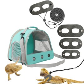 Bearded Dragon Portable Carrier with Leather Harness and Leash Set,Small Animal Travel Cage with Transparent Window,Lizard Carrier for Hamster Rabbit Gerbil Hedgehog Sugar Glider