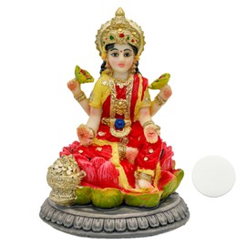 Small Hindu Goddess Lakshmi Statue - 3.9”H Indian Ido Laxmi Figurine for Car Dash Board Decor Home Office Mandir Temple Altar Shrine Pooja Item Murti for Diwali Puja Gifts