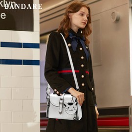 FANDARE Women's Handbag PU Leather Shoulder Bag Shoulder Bag Waterproof Tote Bag Handbag for Travel Shopping Work, White, cute