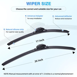 WUYLKZT 2 Windshield Wiper Blades 17 inch + 26 inch, Compatible with 2000-2006 2019-2021 Altima、2007-2012 2020-2021 Sentra、2017-2021 本田 CR-V、2007-2016 马自达 CX-9 等Replacement Wipers for My Car