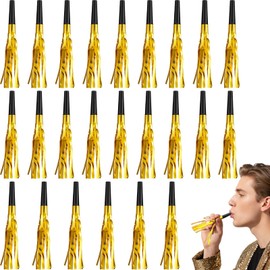 Sumind 24 Pcs Gold Noise Makers Glitter Noise Makers Metallic Fringed Party Blowers for Adults Birthday Graduation Sporting Events 2026 New Years Party Favor Supplies