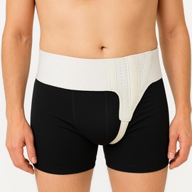 AT Surgical Left Side Inguinal Hernia Truss – Post-Surgery Support White Belt with Adjustable Strap & Compression Pad – Targeted Groin Relief for Men and Women (XX-Large)