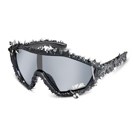 Melting Shield Sunglasses - Resin Covered Cycling Glasses with Piercings - Studded Festival Rave Sunglasses - Goth Punk Piercing Glasses for Men Women, Black