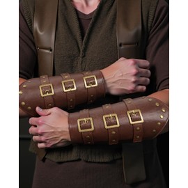 Arm Bracers Gauntlet Wristband Leather Medieval Viking Knight LARP Retro Renaissance Arm Guards Cuff Bracelet Costume Props (Metal-Brown)