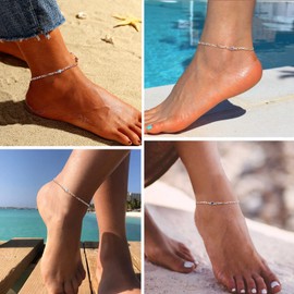 PROSILVER Women's 925 Silver Birthstone Anklet Figaro Chain Anklet with Heart Cubic Zirconia Birthday Ankle Bracelet Summer Beach Pool Party Jewellery, Sterling Silver