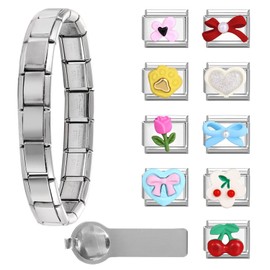 ITingstere Italian Charms Bracelet Sets with 8Pcs Charms and Opening Tools,Cherry 9mm Italian Modular Charm Bracelet Link Handmade