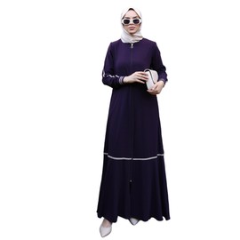 Abaya for Muslim Women Zipper and Stripe Detail on Skirt and Sleeves | Long Sleeve Dress Islamic Kaftan Hijab Robe Prayer