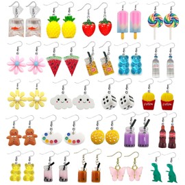 WAINIS 24 Pairs Cute Earrings Weird Earrings Funny Goldfish Earrings Water Bottle Earrings Milk Tea Dangle Earrings for Women