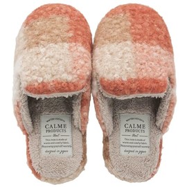 Daikai Karum Poodle Boa Check Slippers M Cute Nordic Natural Indoor Shoes Warm Lightweight Soft Winter Room Shoes Gift Women's Orange M 8.7 - 9.4 inches (22 - 24 cm) Outside Diameter 10.4 inches (26.5