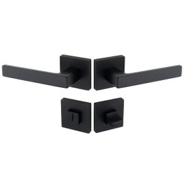 Beschläge Hamburg Door Handles Door Fitting MARS 44Z SM WC — Door Handles with Toilet Rosettes for Bathroom and Toilet — Handle Set / Door Handle Interior Doors, 51 x 51 mm in Matte Black