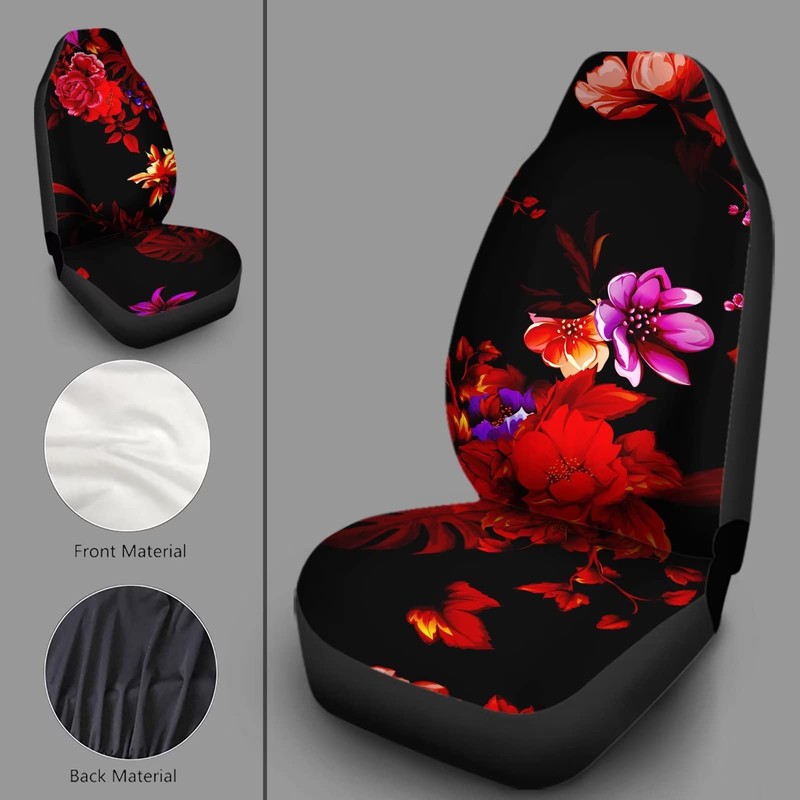 Howilath Car Seat Cover Universal Red Hibiscus Flowers Print Hippie