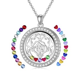SOULMEET Round Rose Floating Locket Necklace That Holds Birthstones/Pictures/Hair Locket Living Flower DIY Floating Charm Memory Necklace for Women
