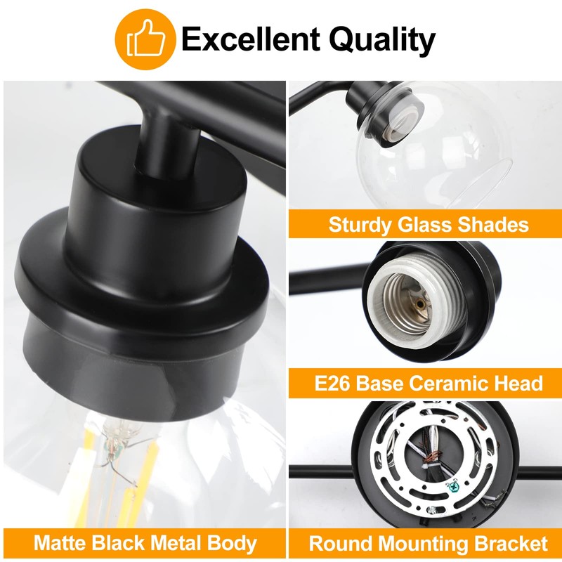 Bathroom Light Fixtures Black Vanity Light, 3 Light Modern Wall