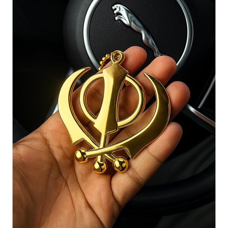 Steel Finish Golden and Silver Khanda Car Hanging Accessory with