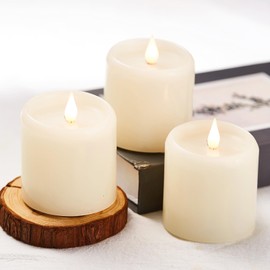 Flickering Flameless Candles : Battery Pillar Candles Set of 3, They Have 3D Moving & Flickering Flame Function, 3 X 3 inch Small Flameless Candles Ideal for Home Decor