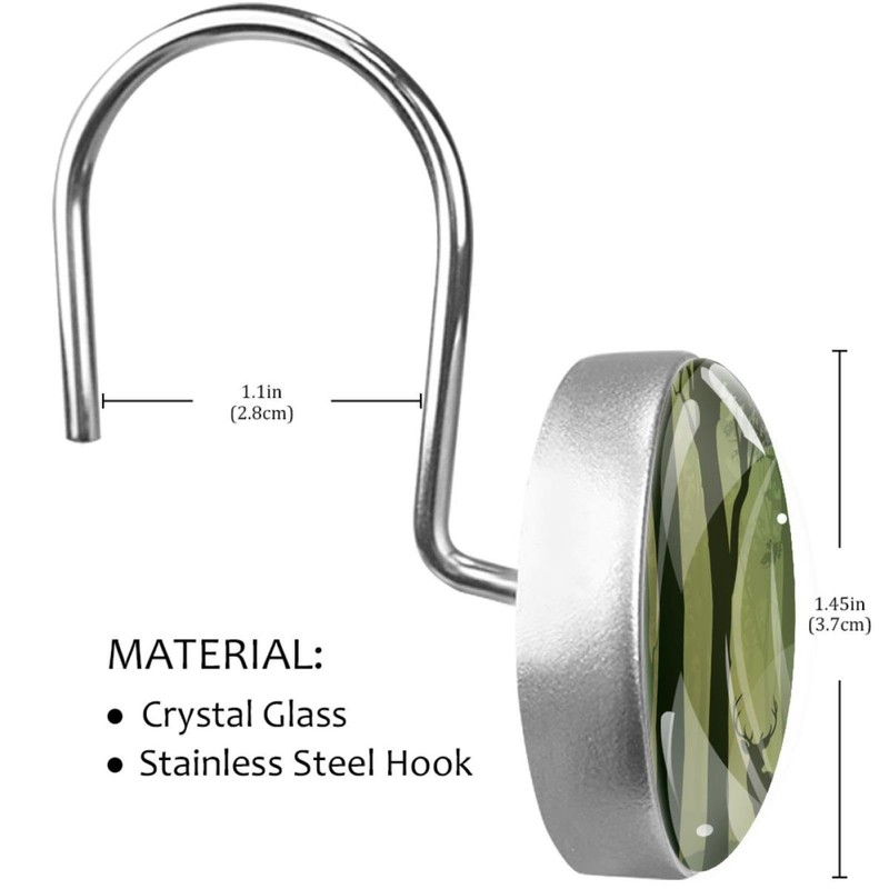 deciduous Forest Bird Deer Decorative Shower Curtain Hooks Rings Set