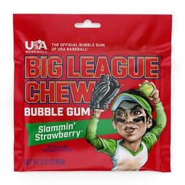 Big League Chew Slammin' Strawberry Bubble Gum - Sweet Strawberry Sensation | Perfect for Baseball Games, Teams, Concessions, Parties, and More | Pack of 12 Bags (2.12oz Each)