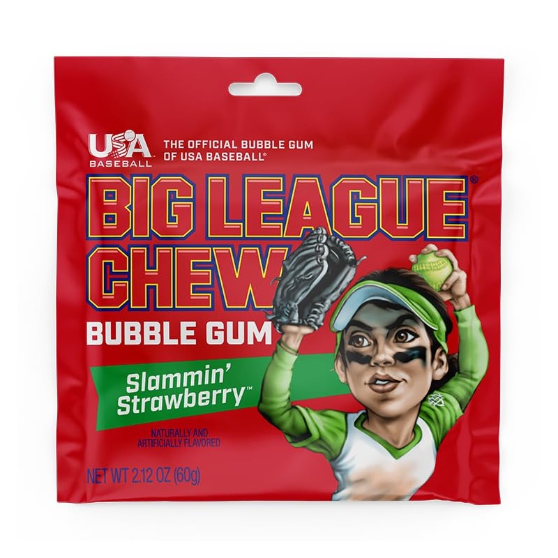 Big League Chew Slammin' Strawberry Bubble Gum - Sweet Strawberry