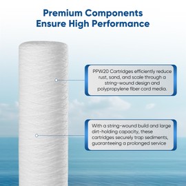 PUREPLUS 5 Micron 2.5" x 20" Whole House String Wound Sediment Filter for Well Water, Replacement Cartridge for Aqua Pure AP110-2C, Pentek P1-20/SP-P1-20/PX01-20, Watts FPMB5-20, WPP-F20-5, 6Pack