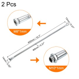 PATIKIL 15.7" Universal Gooseneck Hose, 2Pcs M10/M8 Fine Thread 8mm Metal Bendable Flexible Arm Gooseneck Tube Extension for Multifunction DIY, Silver Tone