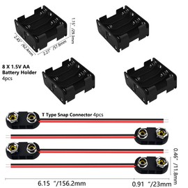 WMYCONGCONG 4 Pack 8 x 1.5V AA Battery Holder with Snap Connector and Hard Plastic Housing T Type Wire (8AA)