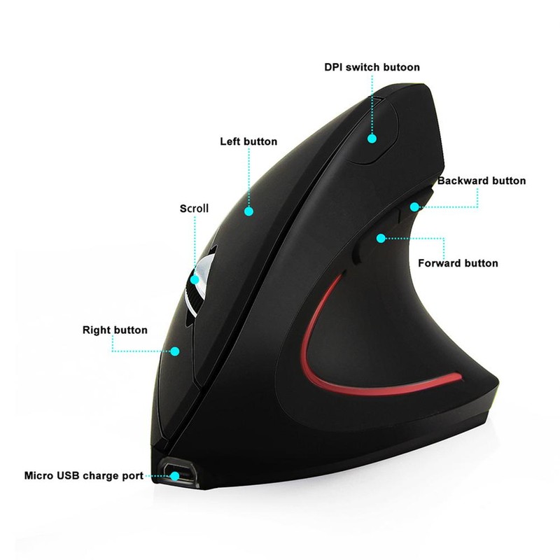 Wireless Vertical Ergonomic Optical Mouse Rechargeable Mouse with USB for