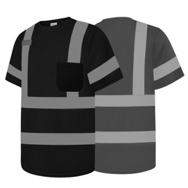 Besentinels Class 3 High Visibility Safety Shirts for Men, Short Sleeve Hi Vis Shirts for Construction, Utility Workers, Black 2X-Large 1pc