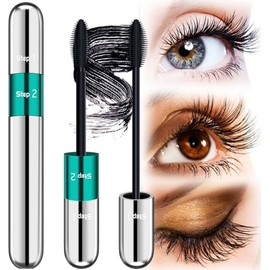 DRMODE- Máscara de pestañas 4D Silk Fiber - Máscara de pestañas 2 en 1 negra con una longitud 5 veces mayor, efecto natural y falso en una sola
