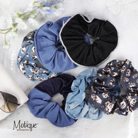 Jumbo Denim Scrunchie (Light Blue Gold Leopard)