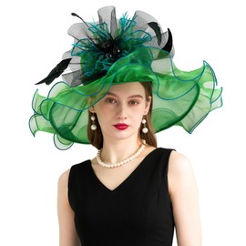ZYACTU Women's Organza Church Kentucky Hat Fascinato Wedding Cocktail Tea Party Derby Hats Sun Hat 01-Green