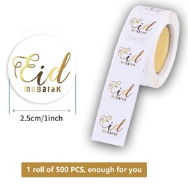 Eid Mubarak Stickers, 500Pcs Ramadan Mubarak Stickers, Eid Mubarak Decorations Stickers, Gold Foil Eid Stickers Eid Mubarak Gifts Tags for Muslim Party Supplies