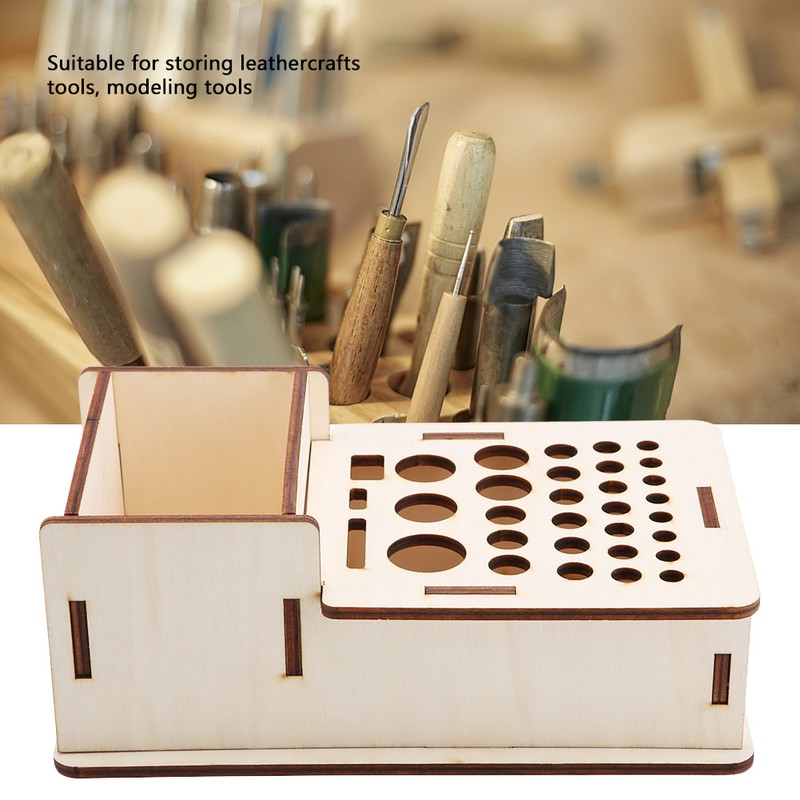 Multi Hole DIY Craft Tool Storage Wooden Holder Basswood Leather