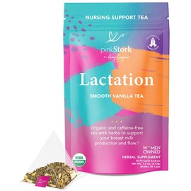 Pink Stork Lactation Tea: Smooth Vanilla Nursing Support, 100% Organic, Supports Breastfeeding + Breast Milk Supply with Fenugreek, Women-Owned, 30 Cups