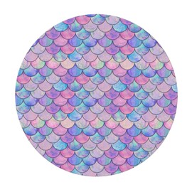 Famame Colorful Mermaid Scales Round Fitted Tablecloth with Elastic Protector Table Cloth Kitchen Dinner Waterproof Oil-Proof Table Covers Fits 40"-44", Small