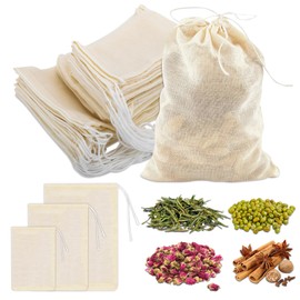 QINGHEC Pack of 45 Spice Bags, Spice Bags for Cooking, Cotton Tea Bags with Drawstring, 3 Sizes, Tea Filter Bags, Empty Tea Bags for Self-Filling for Loose Tea, Teapot, Coffee