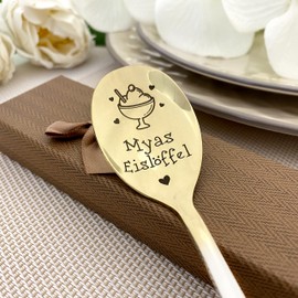 hegehof Ice Cream Spoon with Name - Ice Cream Spoon for Ice Cream - Gift Idea Free Engraving on the Handle (Golden Dol)